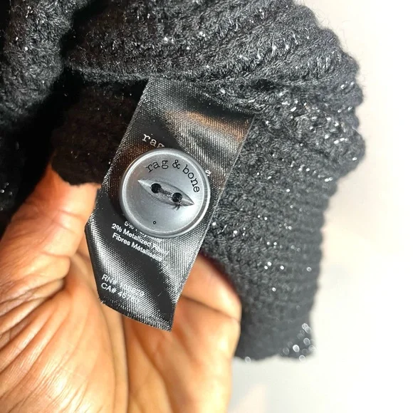 Rag & Bone Jubilee Metallic Black Crew Neck Sweater Size Large/X Large - Picture 10 of 13